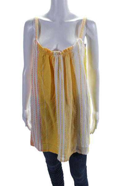 Lem Lem Womens Yellow Striped Scoop Neck Lined Sleeveless Tunic Top Size XS