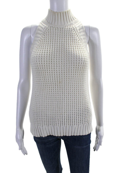 Intermix Womens Cotton Knit Sleeveless Textured Ribbed Blouse Top White Size S