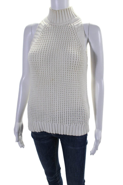 Intermix Womens Cotton Knit Sleeveless Textured Ribbed Blouse Top White Size S