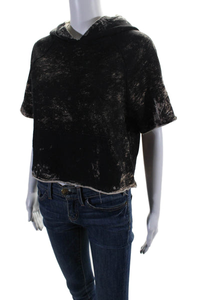 Cotton Citizen Womens Cotton Tie Dye Print Hooded Pullover Top Black Size XS