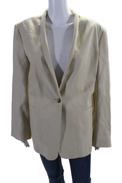 Loulou Studio Womens Darted Buttoned V-Neck Long Sleeve Blazer Beige Size S