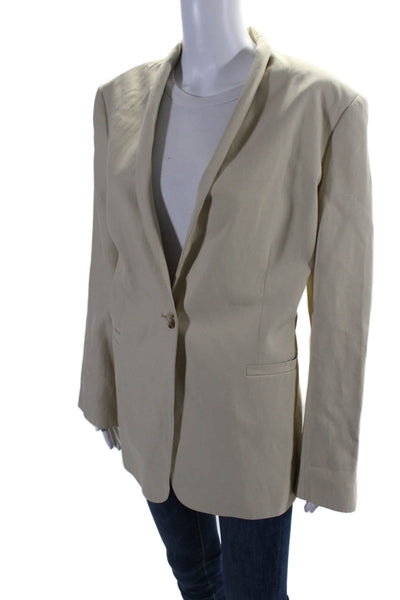 Loulou Studio Womens Darted Buttoned V-Neck Long Sleeve Blazer Beige Size S