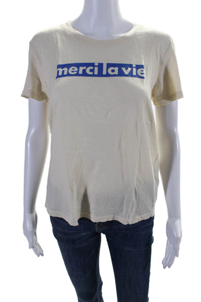 Sundry Womens Cotton Jersey Merci La Vie Graphic Crewneck T-Shirt Yellow Size 0