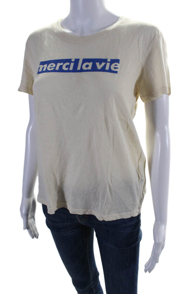 Sundry Womens Cotton Jersey Merci La Vie Graphic Crewneck T-Shirt Yellow Size 0