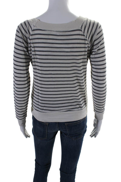 Splendid Womens Striped Print Long Sleeve Thermal Knit Shirt White Gray Size S