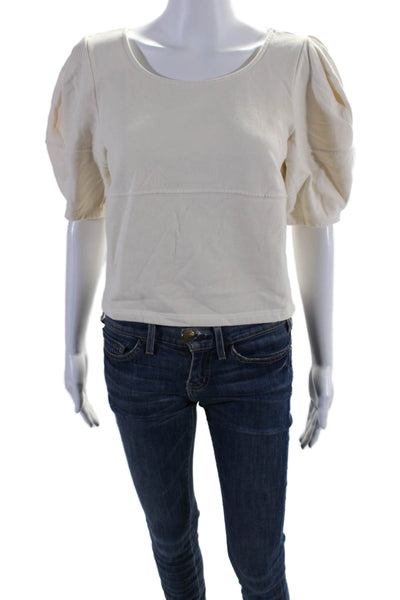 Stateside Womens Cotton Terry Short Sleeve Round Neck Shirt Cream White Size S