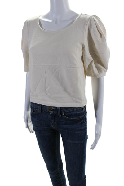 Stateside Womens Cotton Terry Short Sleeve Round Neck Shirt Cream White Size S