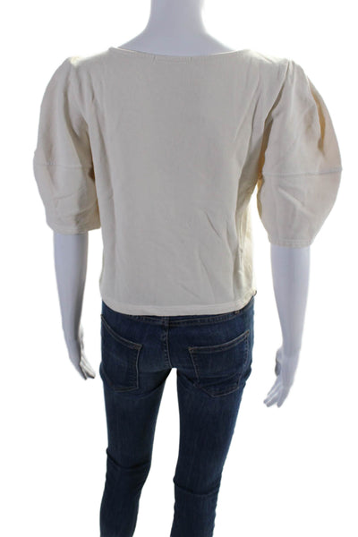 Stateside Womens Cotton Terry Short Sleeve Round Neck Shirt Cream White Size S