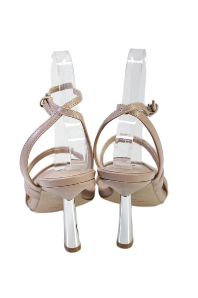 Nine West Womens Kiya Leather Open Toe Ankle Strap Sandals Beige Size 7