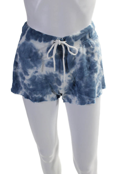 Leallo Womens Cotton Terry Tie Dye Frayed Hem Drawstring Shorts Blue Size XS