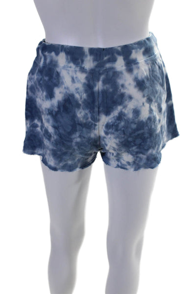 Leallo Womens Cotton Terry Tie Dye Frayed Hem Drawstring Shorts Blue Size XS