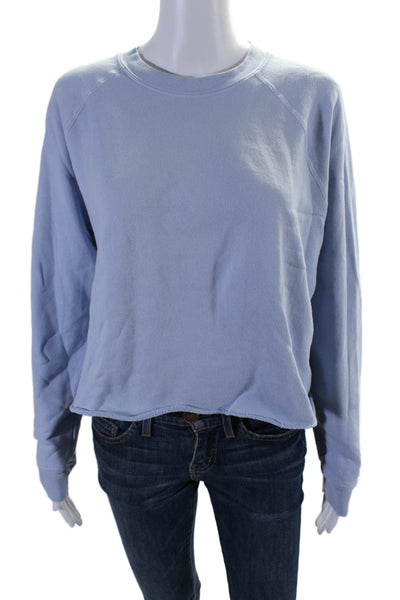 Overlover Womens Cotton Terry Rolled Hem Crewneck Sweatshirt Light Blue Size S