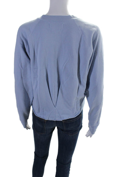 Overlover Womens Cotton Terry Rolled Hem Crewneck Sweatshirt Light Blue Size S