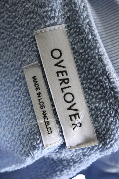 Overlover Womens Cotton Terry Rolled Hem Crewneck Sweatshirt Light Blue Size S