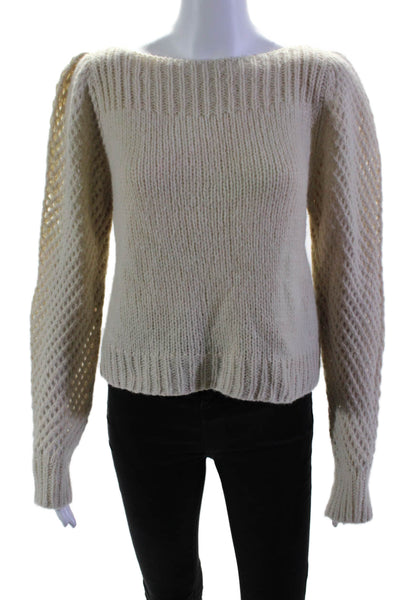 Love Shack Fancy Womens Beige Alpaca Open Knit Long Sleeve Sweater Top Size XS