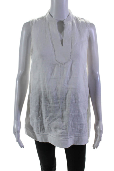 J. Mclaughlin Womens Sleeveless V Neck Side Slit Linen Top White Size Small