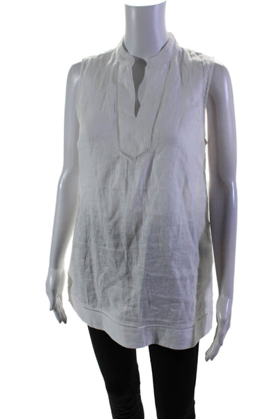 J. Mclaughlin Womens Sleeveless V Neck Side Slit Linen Top White Size Small