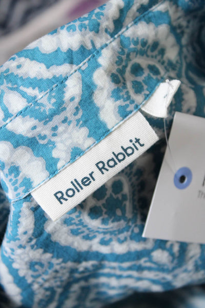 Roller Rabbit Womens Button Front Collared Printed Shirt Blue White Size Small