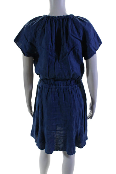 Bella Dahl Womens Short Sleeve Keyhole Linen Shift Dress Blue Size Medium