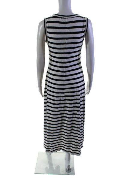 J Crew Womens Sleeveless Scoop Neck Striped Maxi Dress White Black Size XS