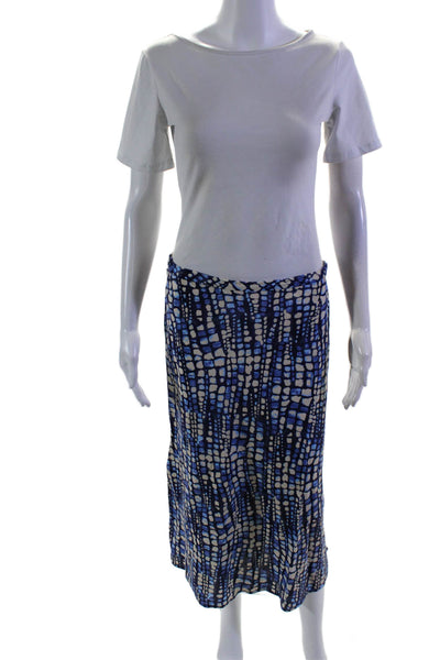 J. Mclaughlin Womens Side Zip Abstract Printed Knee Length Skirt Blue White 8