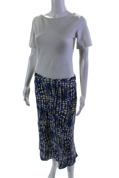 J. Mclaughlin Womens Side Zip Abstract Printed Knee Length Skirt Blue White 8