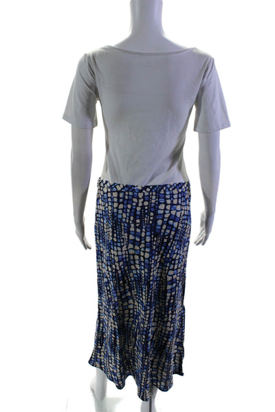 J. Mclaughlin Womens Side Zip Abstract Printed Knee Length Skirt Blue White 8