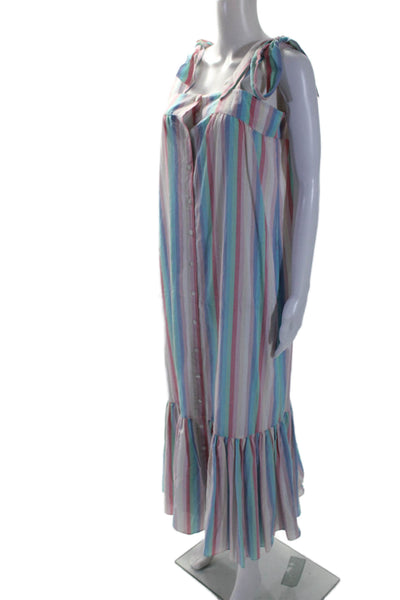 Ophelia & Indigo Womens Button Up Square Neck Striped Dress Multicolored Small