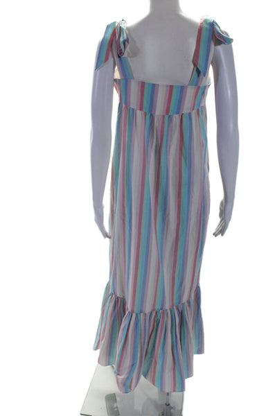 Ophelia & Indigo Womens Button Up Square Neck Striped Dress Multicolored Small