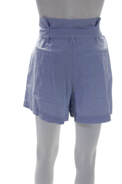 J Crew Womens Zipper Fly Belted Vertical Striped Shorts Blue White Size 8