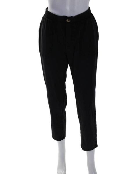 Z Supply Womens Cotton Ruched Buttoned Slip-On Straight Pants Black Size XS