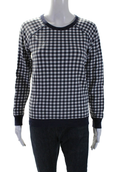 Draper James Womens Cotton Gingham Print Long Sleeve Crewneck Top Navy Size XS