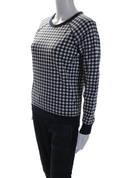 Draper James Womens Cotton Gingham Print Long Sleeve Crewneck Top Navy Size XS