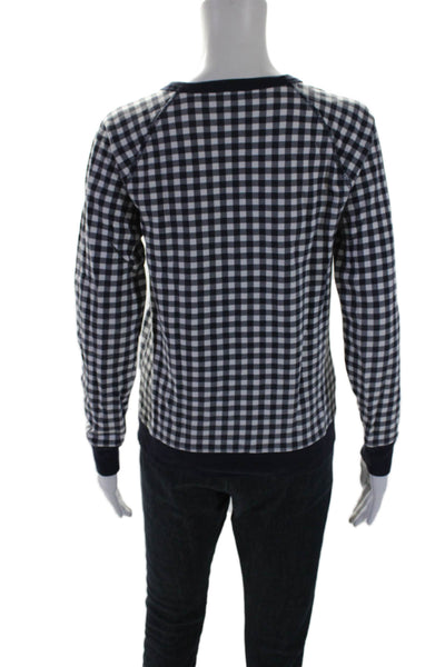 Draper James Womens Cotton Gingham Print Long Sleeve Crewneck Top Navy Size XS