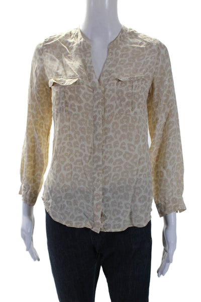 Joie Womens Silk Long Sleeve Animal Print V Neck Buttoned Blouse Beige Size XXS