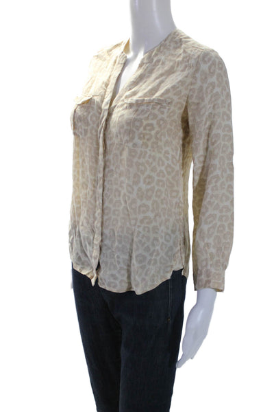 Joie Womens Silk Long Sleeve Animal Print V Neck Buttoned Blouse Beige Size XXS