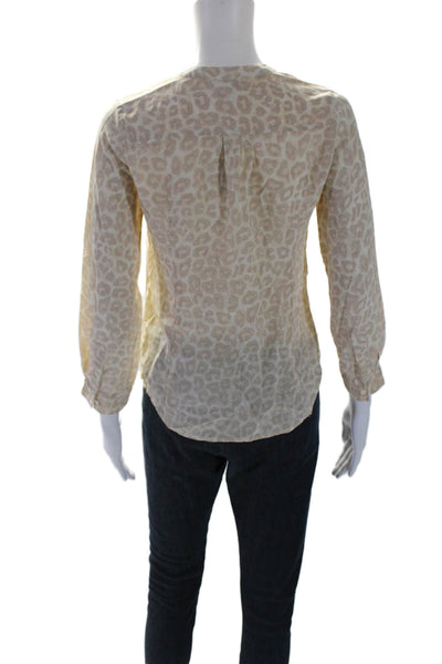 Joie Womens Silk Long Sleeve Animal Print V Neck Buttoned Blouse Beige Size XXS