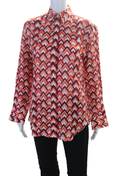 Emanuele Maffeis Womens Long Sleeve Geometric Print Button Down Top Red Small