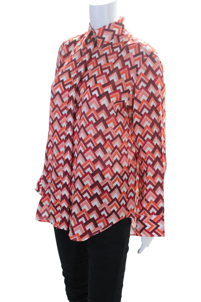 Emanuele Maffeis Womens Long Sleeve Geometric Print Button Down Top Red Small