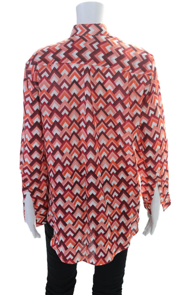 Emanuele Maffeis Womens Long Sleeve Geometric Print Button Down Top Red Small