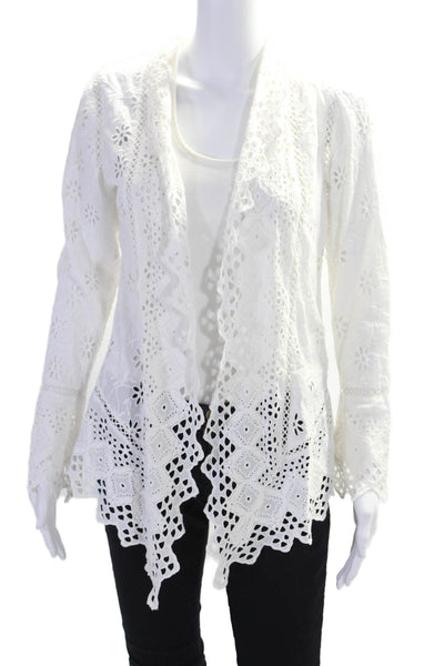 Lauren Ralph Lauren Womens Cotton Eyelet Long Sleeve Open Blouse White Size XS