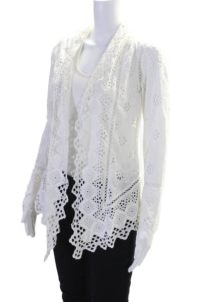 Lauren Ralph Lauren Womens Cotton Eyelet Long Sleeve Open Blouse White Size XS