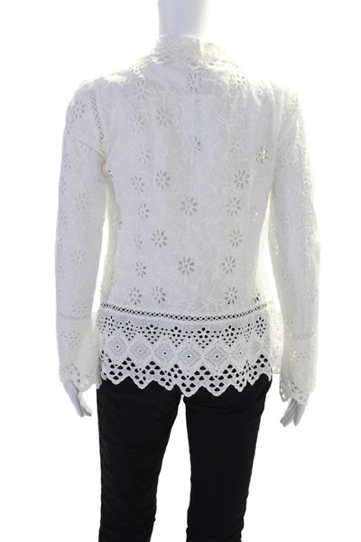 Lauren Ralph Lauren Womens Cotton Eyelet Long Sleeve Open Blouse White Size XS