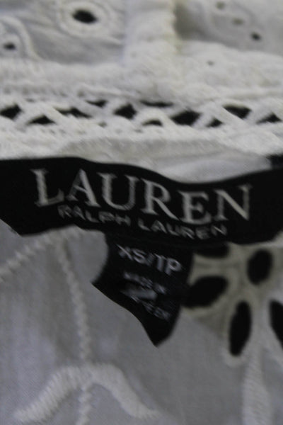 Lauren Ralph Lauren Womens Cotton Eyelet Long Sleeve Open Blouse White Size XS