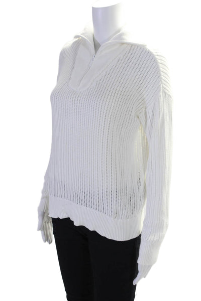 Minnie Rose Womens Cotton Knit Long Sleeve 1/2 Zip Collared Top White Size XS