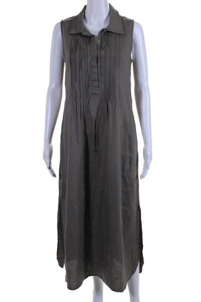 Malvin Womens Pintucked Button Down Collared Sleeveless Swing Dress Gray Size M