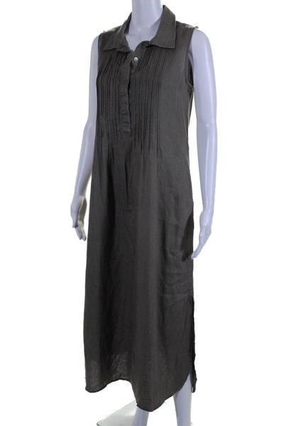 Malvin Womens Pintucked Button Down Collared Sleeveless Swing Dress Gray Size M