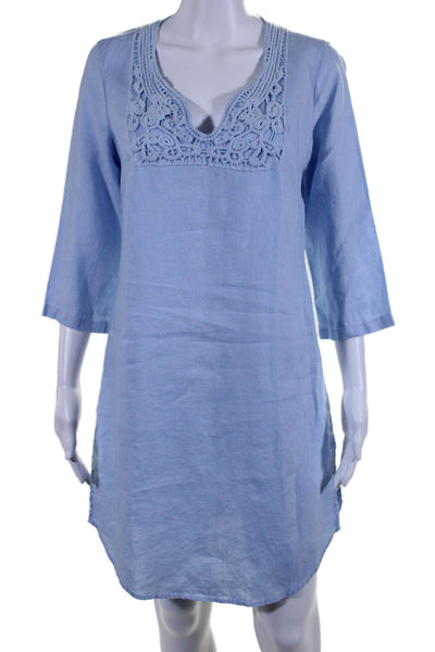 Malvin Womens 3/4 Sleeve V-Neck Knee Length Tunic Dress Light Blue Size M