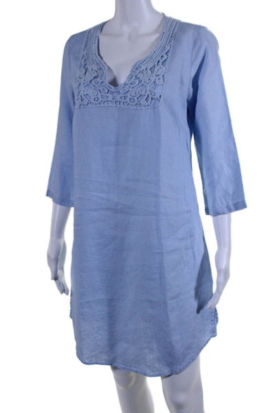 Malvin Womens 3/4 Sleeve V-Neck Knee Length Tunic Dress Light Blue Size M