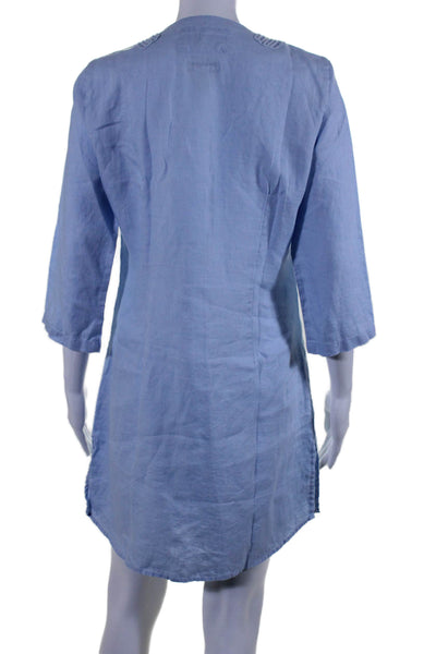 Malvin Womens 3/4 Sleeve V-Neck Knee Length Tunic Dress Light Blue Size M